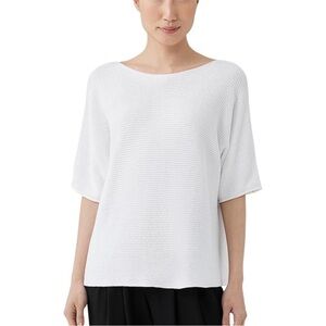Eileen Fisher 100% organic linen 3/4 sleeve white sweater‎ open weave